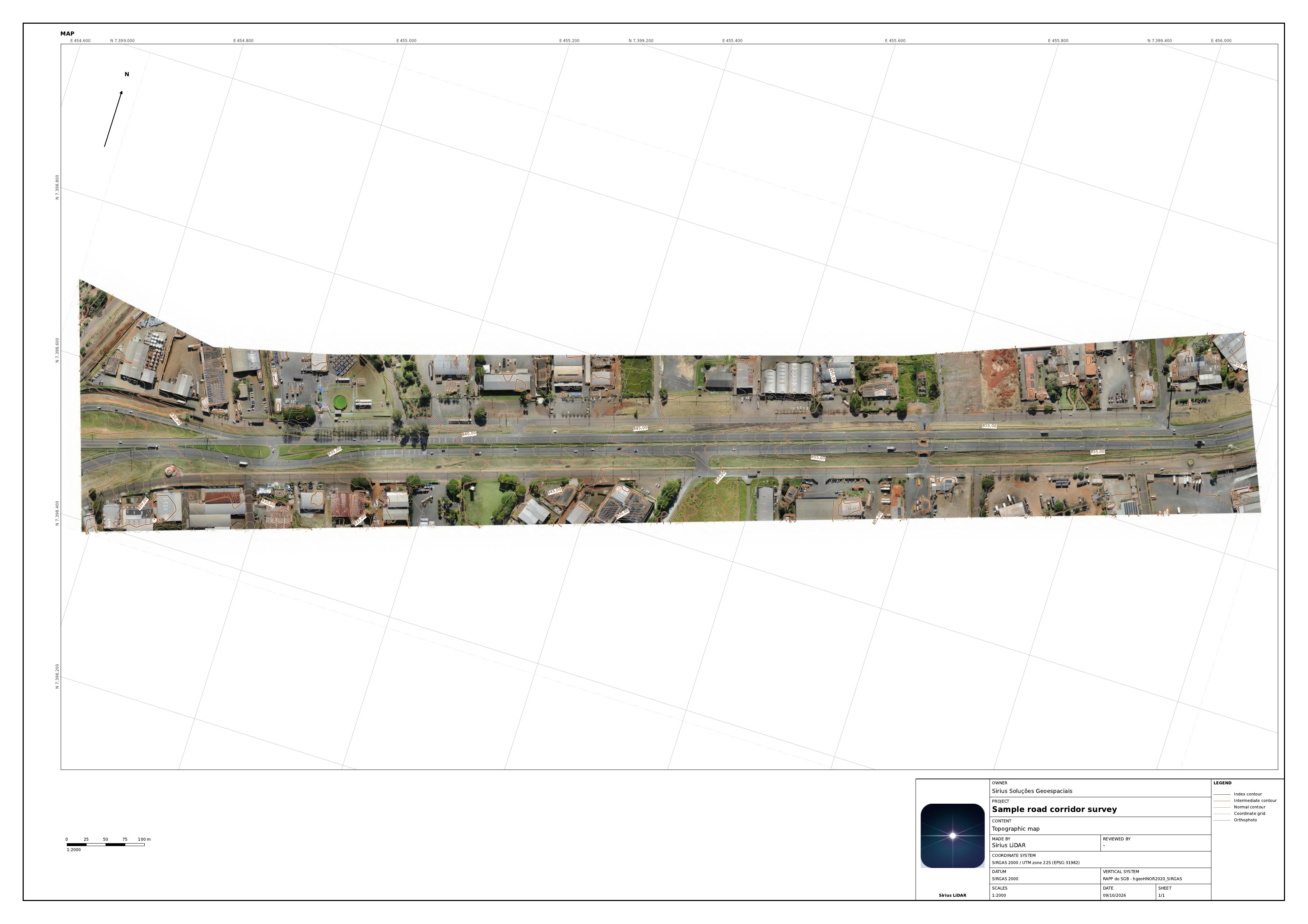 Topographic map oriented along the corridor.